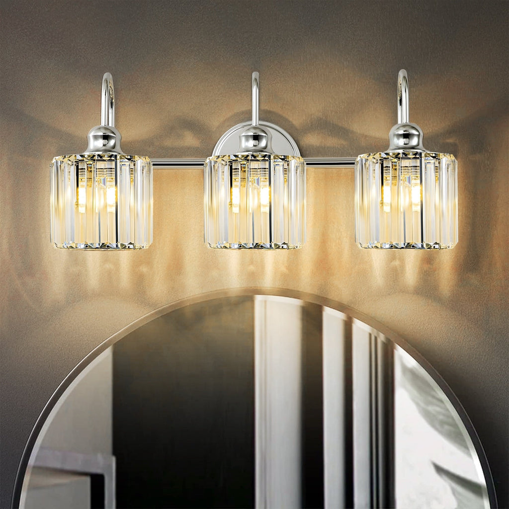 3/4-Light Modern Glam Linear Dimmable Crystal Bathroom Vanity Lights Over Mirror