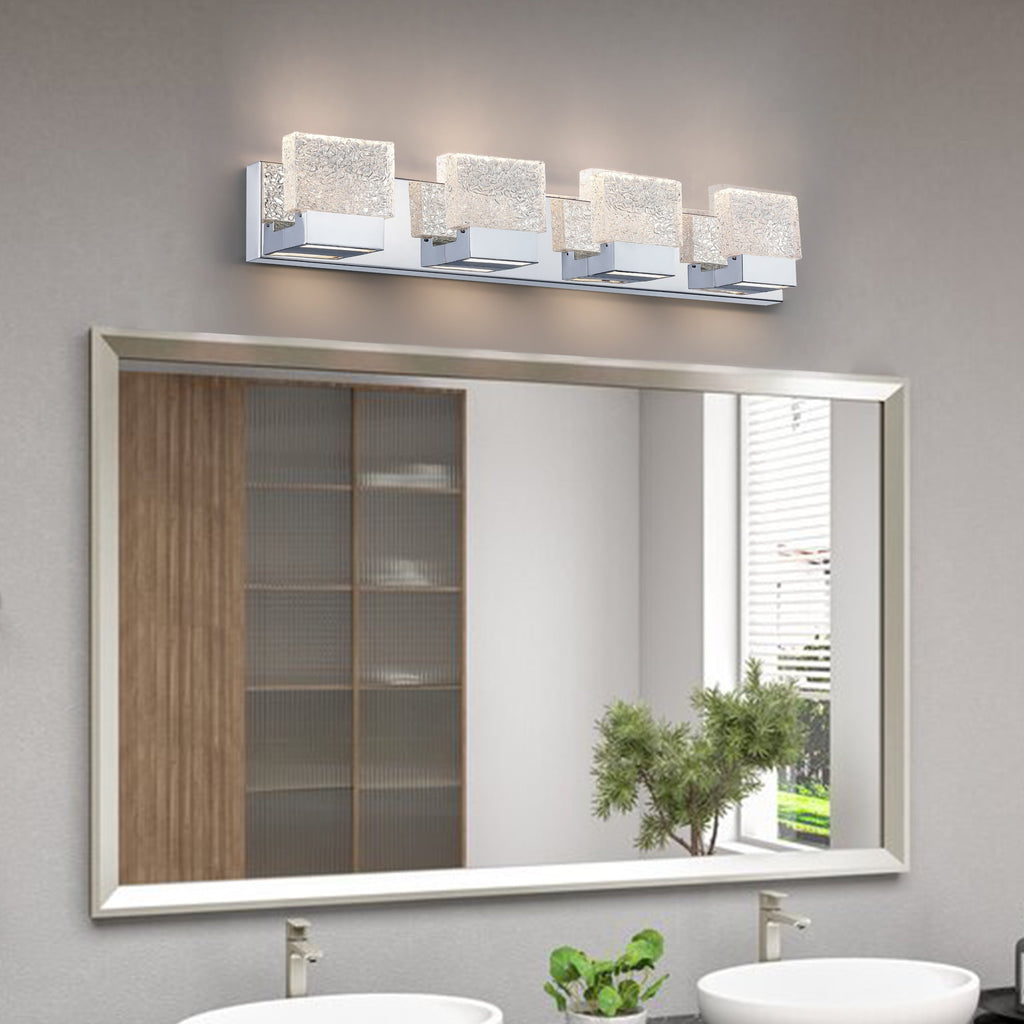 C Cattleya Stainless Steel 3000K Integrated LED Vanity Light with Art Glass Shades - Chrome