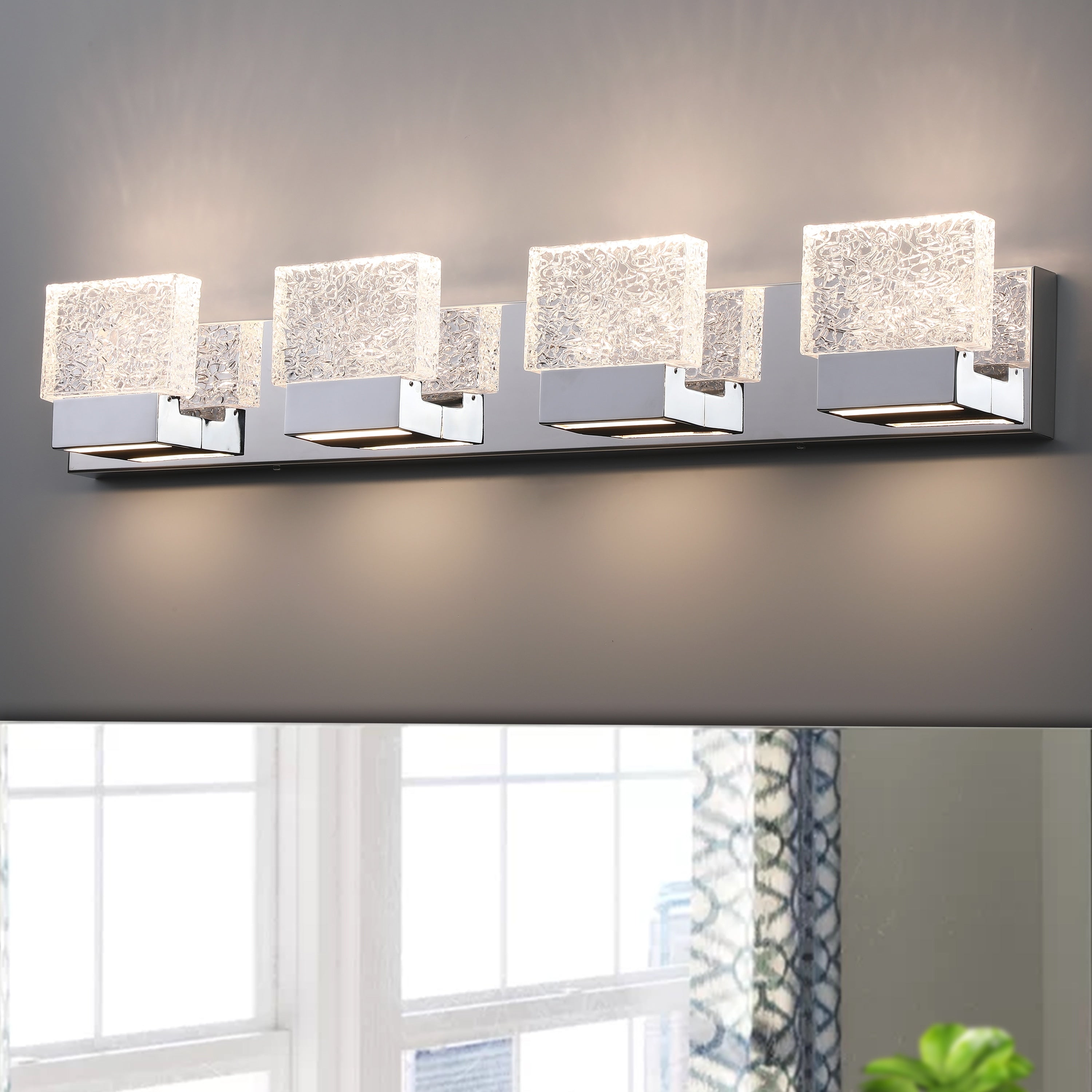 C Cattleya Stainless Steel 3000K Integrated LED Vanity Light with Art Glass Shades - Chrome