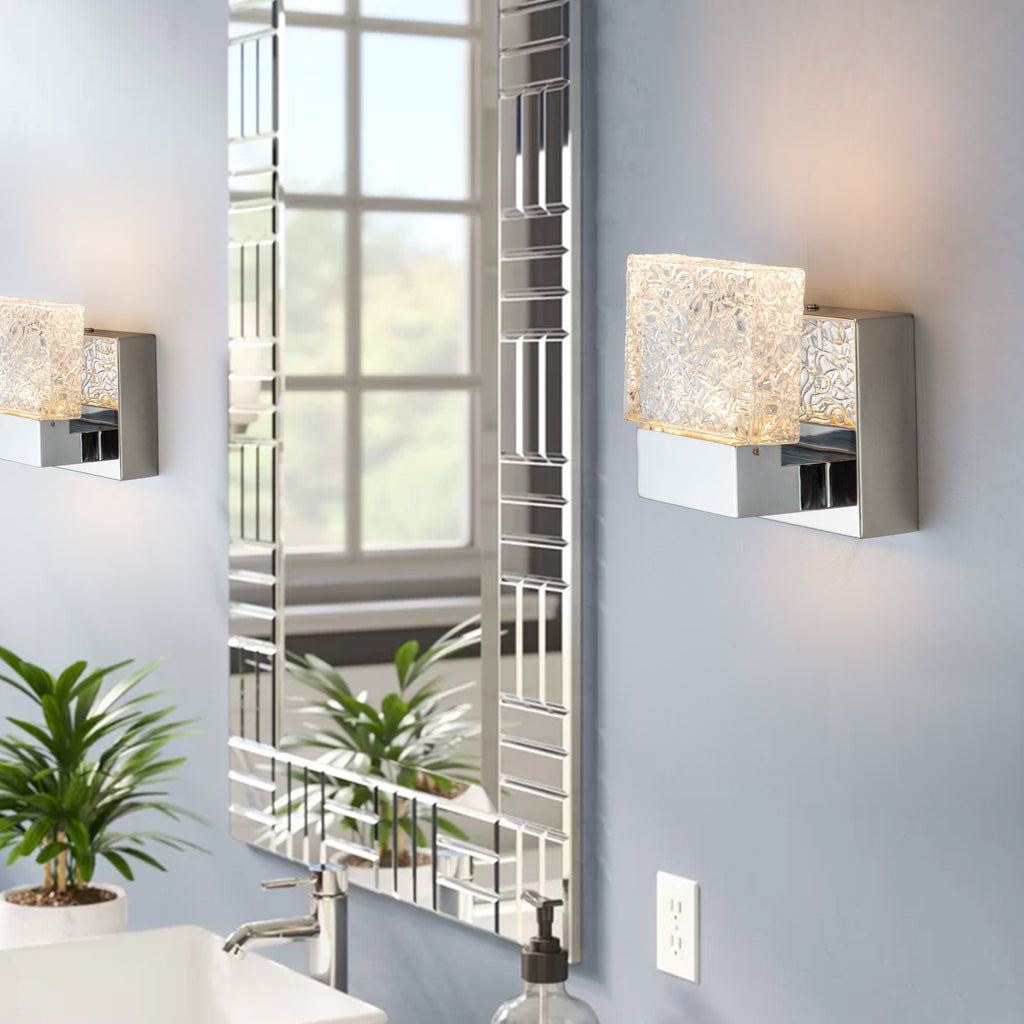 C Cattleya Stainless Steel 3000K Integrated LED Vanity Light with Art Glass Shades - Chrome