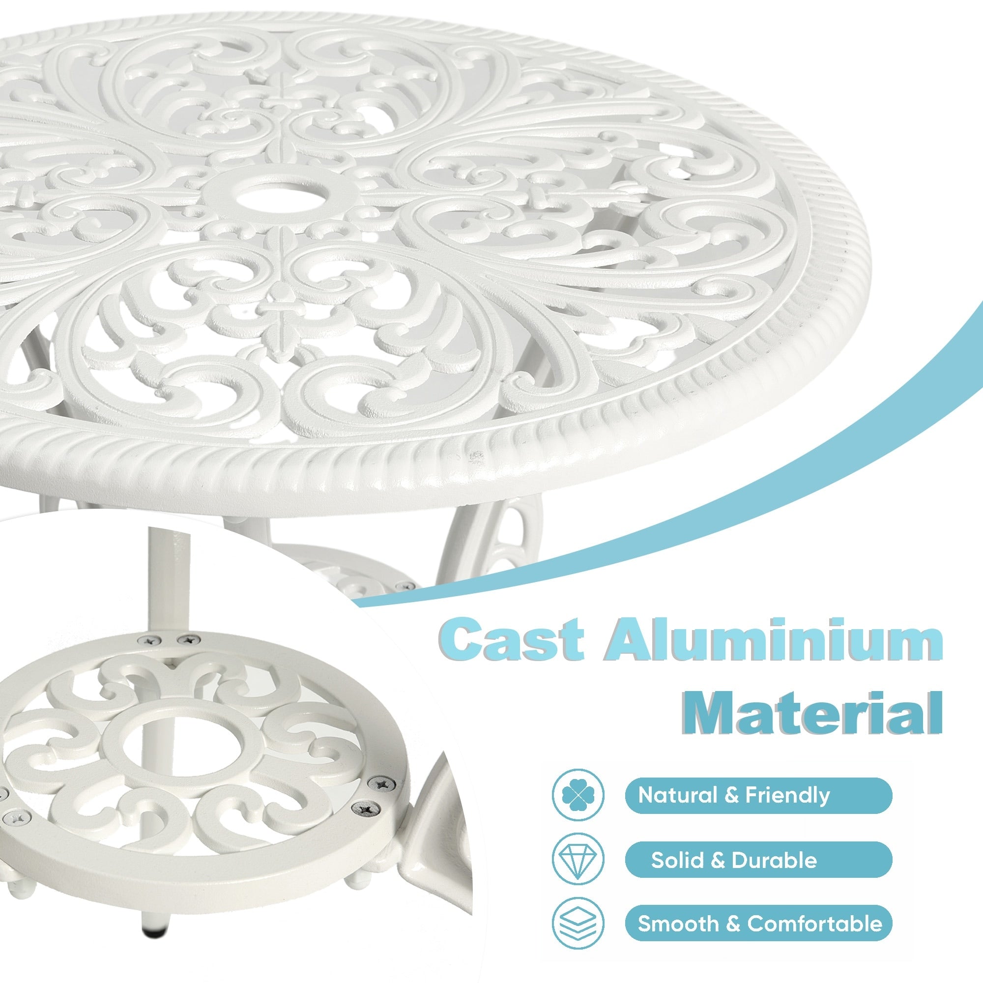 3-Piece Aluminum Outdoor Patio Butterfly Table and Chairs with Umbrella Hole