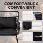 3 Piece Outdoor Wicker Conversation Bistro Set, All-Weather Rattan Furniture Patio Chairs Set with Cushions