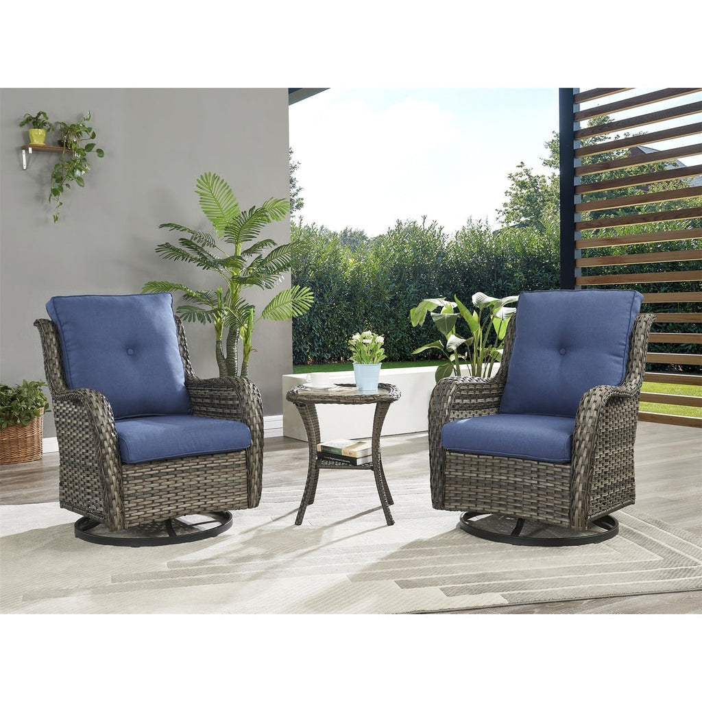 Gymojoy 3 Piece Outdoor Wicker Swivel Rocker with Cushion & Table