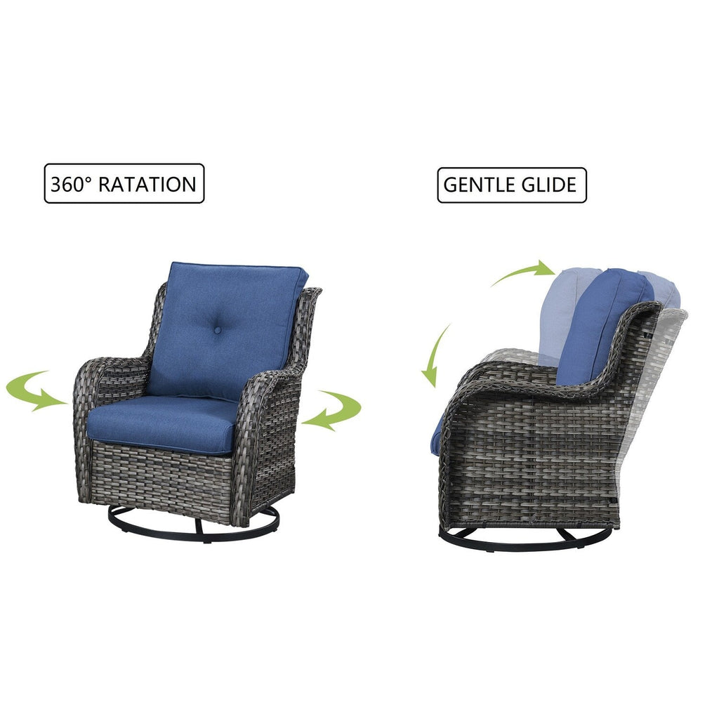 Gymojoy 3 Piece Outdoor Wicker Swivel Rocker with Cushion & Table