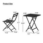 3 Piece Patio Minimalist Bistro Set Foldable Square Table & Chairs - 3-Piece