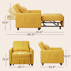 3-in-1 Adjustable Sleeper Sofa Bed, Pull Out Chair Sofa, Convertible Folding Bed for Living Room