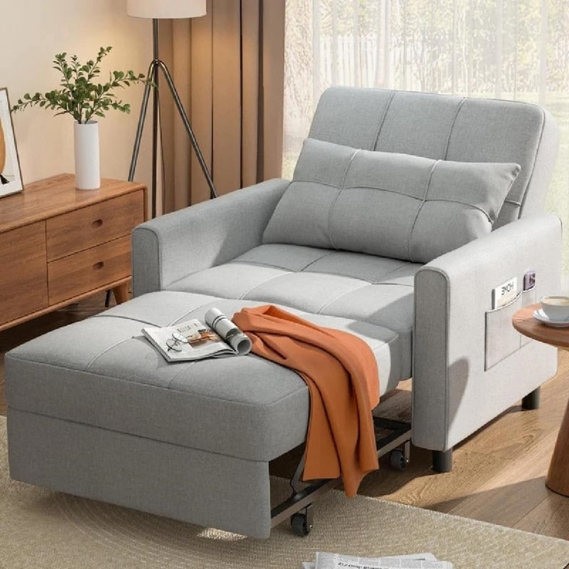 3-in-1 Adjustable Sleeper Sofa Bed, Pull Out Chair Sofa, Convertible Folding Bed for Living Room