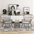 3 Piece Outdoor Wicker Conversation Bistro Set, All-Weather Rattan Furniture Patio Chairs Set with Cushions