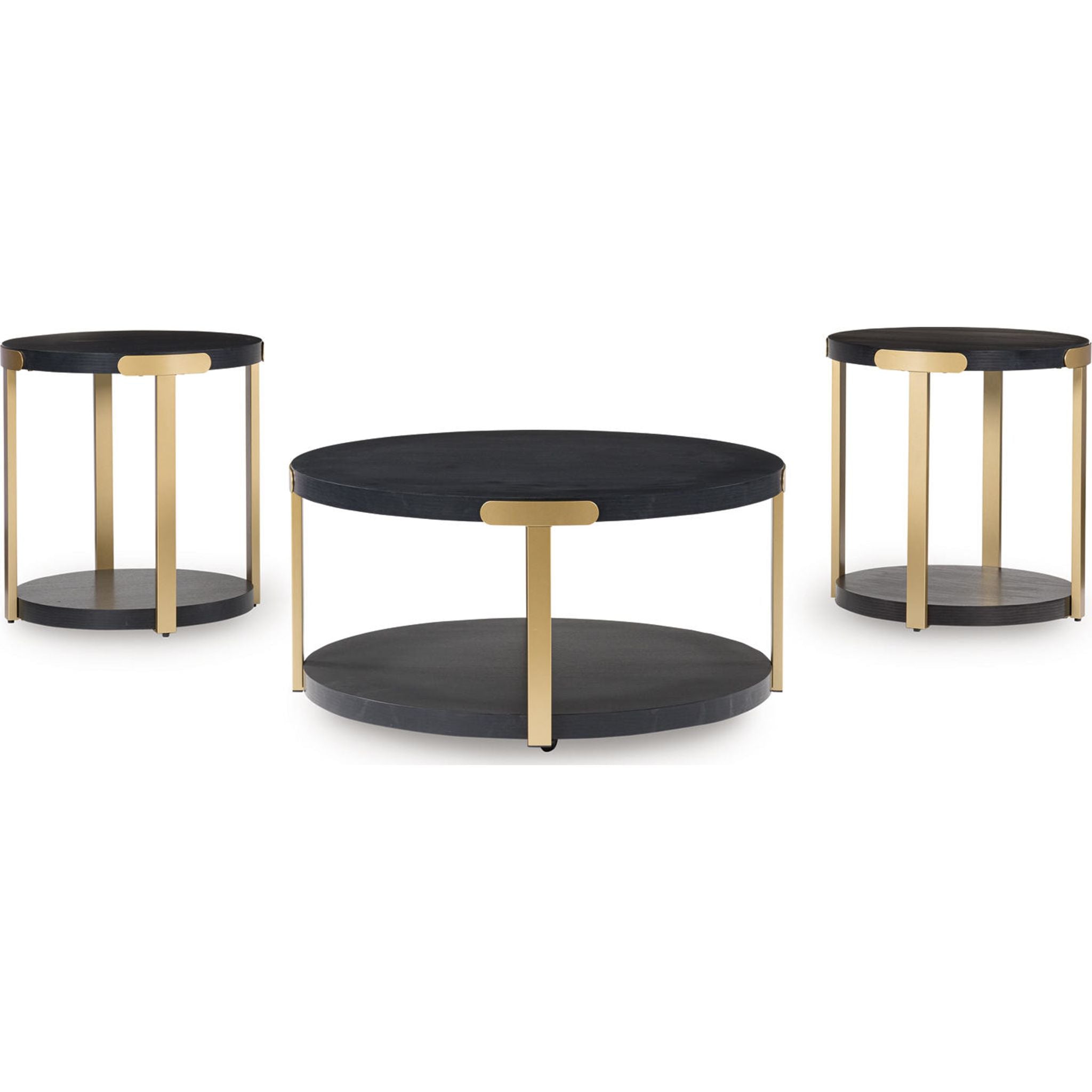 Shylore 3 Pack Tables - Black/Brass Finish