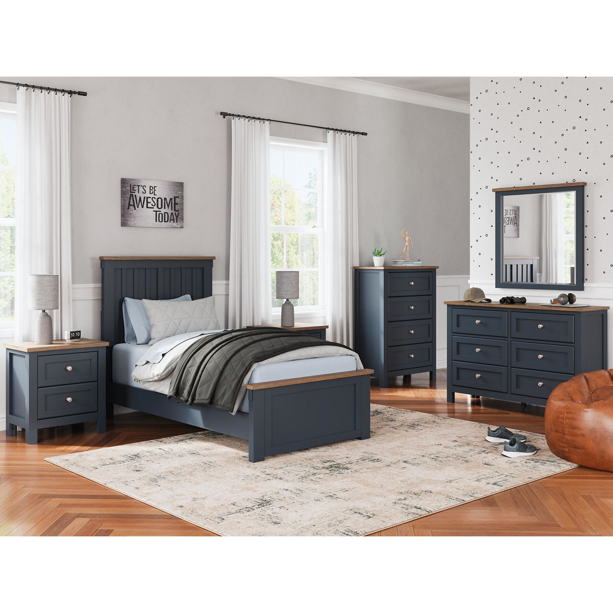 Landocken Panel Bed - Blue/Brown
