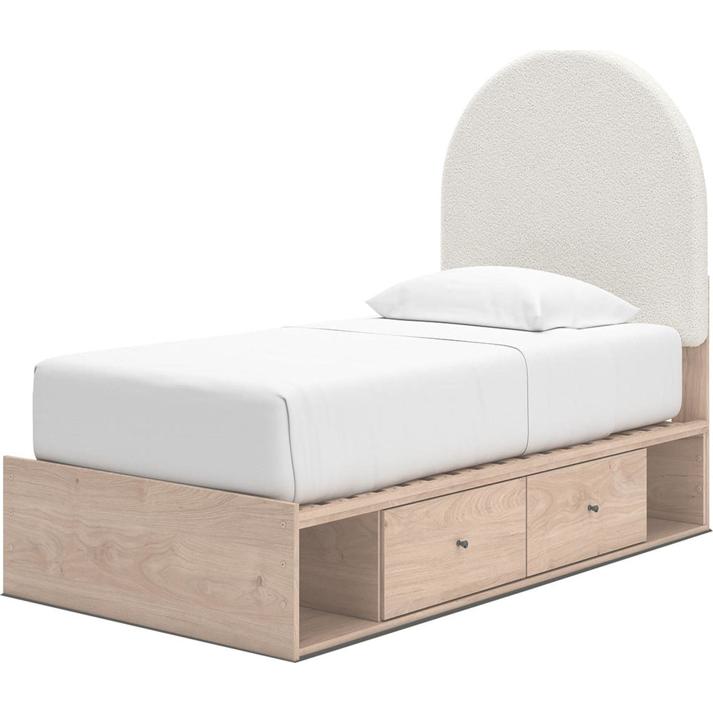 Arloster Platform Bed with 4 Drawer Storage - Tan/White
