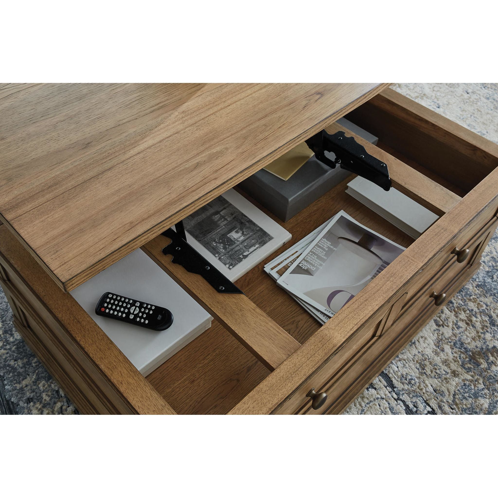 Sharlance Rectangle Lift Cocktail Table - Light Brown