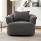 360° Swivel Chair, 38.2 Boucle Accent Chair with Throw Pillow, Upholstered Barrel Sofa Chair with Curved Armrests
