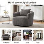 360° Swivel Chair, 38.2 Boucle Accent Chair with Throw Pillow, Upholstered Barrel Sofa Chair with Curved Armrests