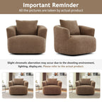 360° Swivel Chair, 38.2 Boucle Accent Chair with Throw Pillow, Upholstered Barrel Sofa Chair with Curved Armrests