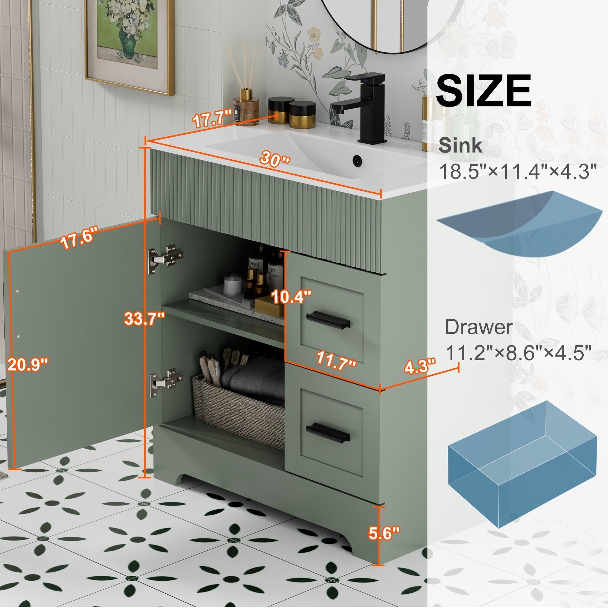 Wavy Line 30/36/48 Bathroom Vanity Set with Sink & Faucet