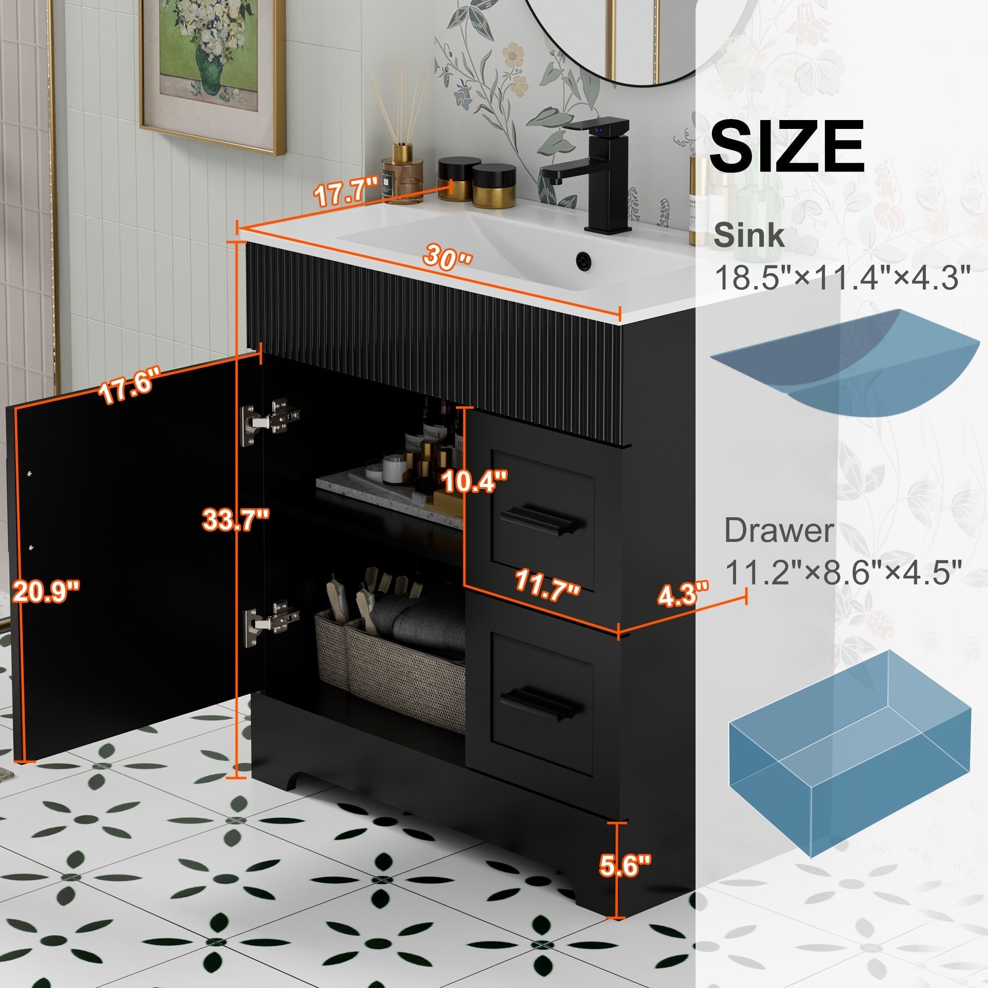 Wavy Line 30/36/48 Bathroom Vanity Set with Sink & Faucet