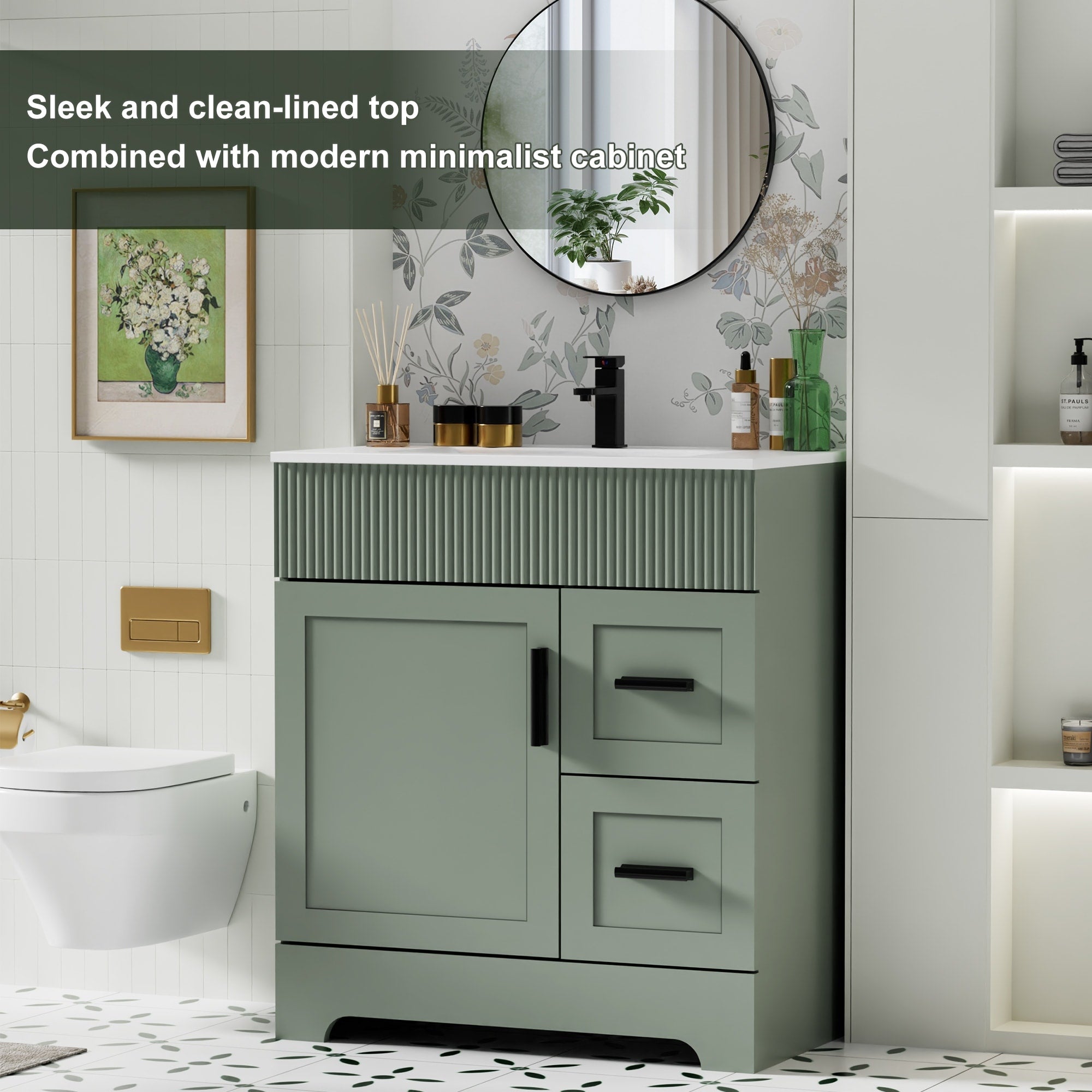 Wavy Line 30/36/48 Bathroom Vanity Set with Sink & Faucet