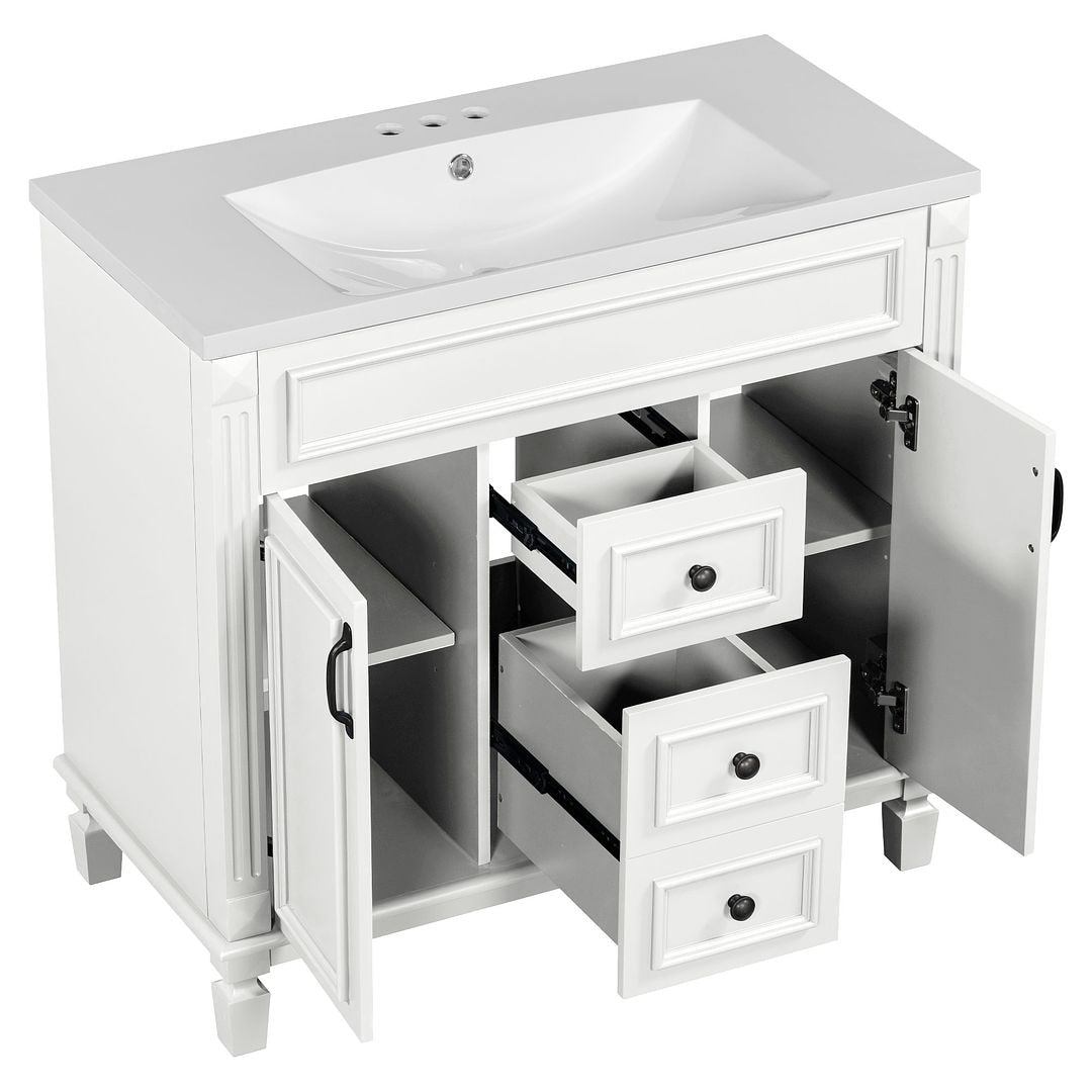 36'' Modern Bathroom Vanity with Top Sink and Mirror Cabinet,2 Doors and 2 Drawers