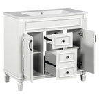 36'' Modern Bathroom Vanity with Top Sink and Mirror Cabinet,2 Doors and 2 Drawers
