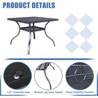 60 x 37 Outdoor Patio Rectangular Metal Slatted Dining Table with Umbrella Hole for 6 Person