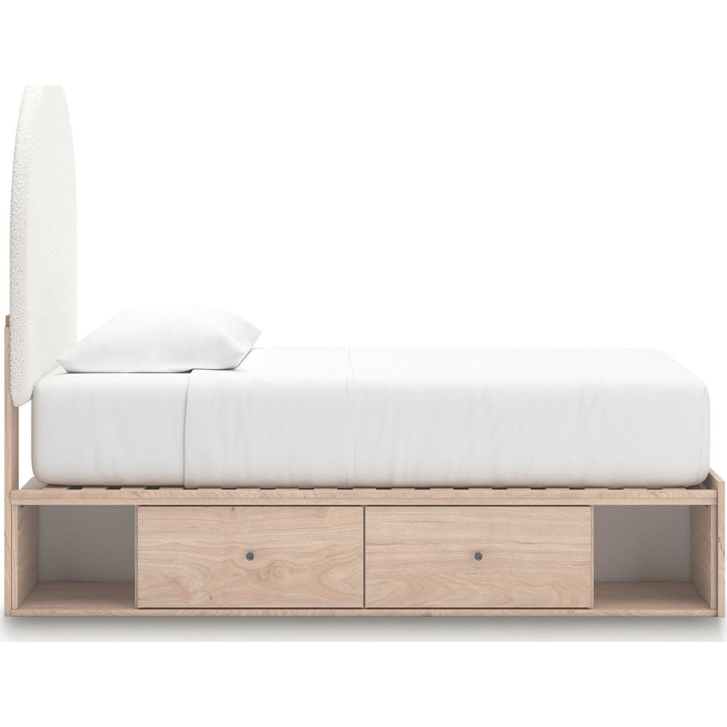 Arloster Platform Bed with 4 Drawer Storage - Tan/White