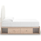 Arloster Platform Bed with 4 Drawer Storage - Tan/White