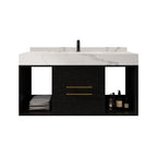 39.4 '' Floating Bathroom Vanity with Ceramic sink,Wall Hung Vanity 2 Soft Close Drawer and white slate top - 39'4 x 18'9