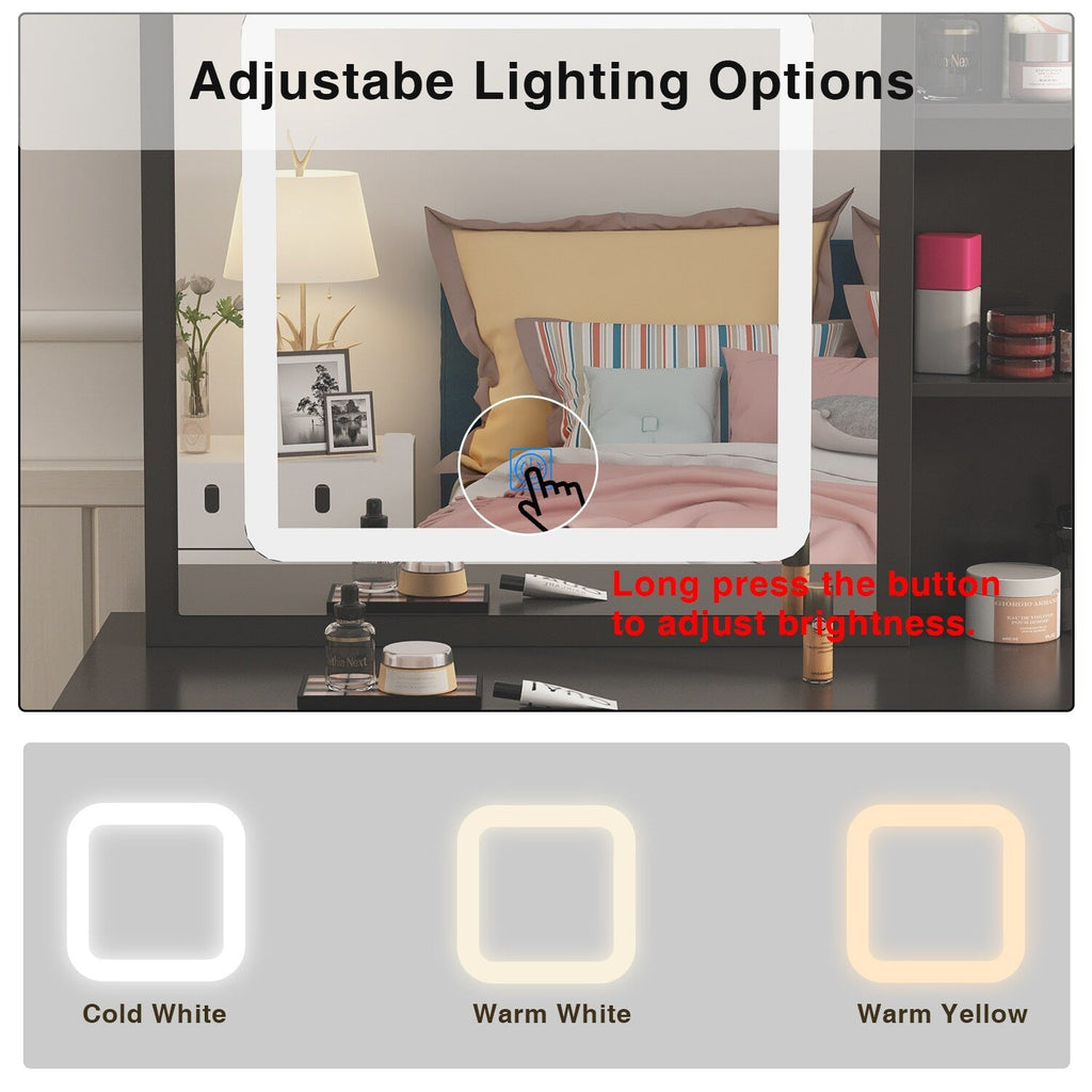 39.4'' Wide Makeup Vanity Set with Stool and Mirror