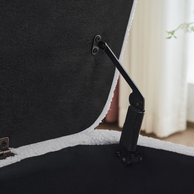 39.5 Off White Boucle Storage Ottoman Bench Sherpa Storage Bench Ottoman Foot Rest End of Bed for Living Room Bedroom,Wood Leg