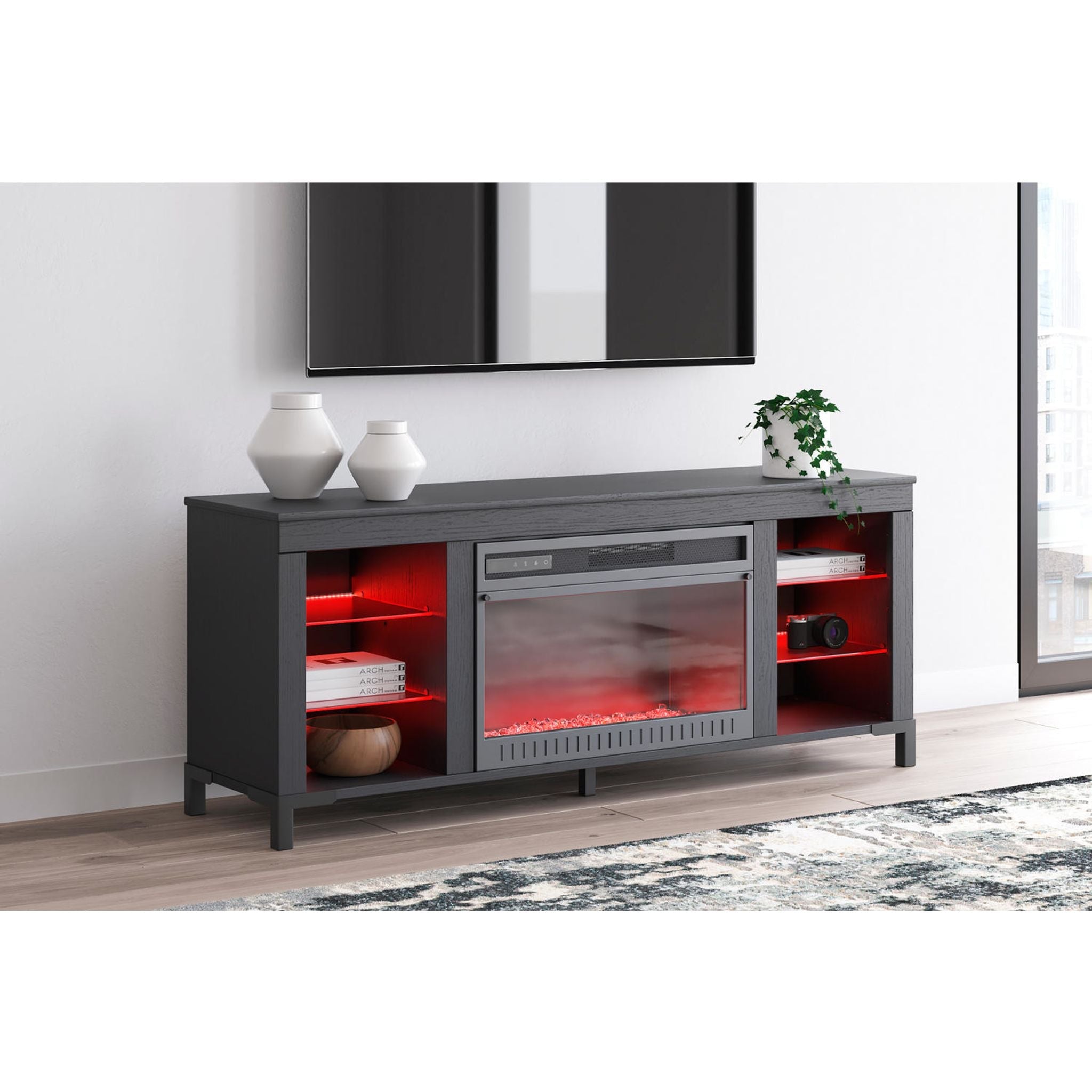 Cayberry TV Stand with Fireplace - Black