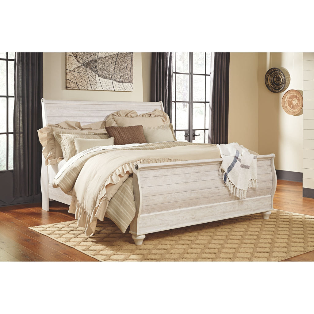 Willowton 5 Piece King Sleigh Bedroom - Whitewash