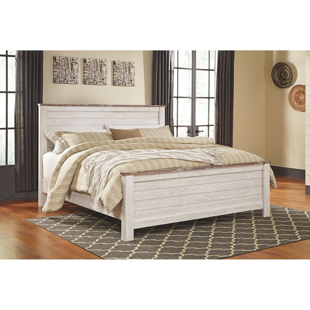 Willowton 5 Piece King Panel Bedroom - Whitewash