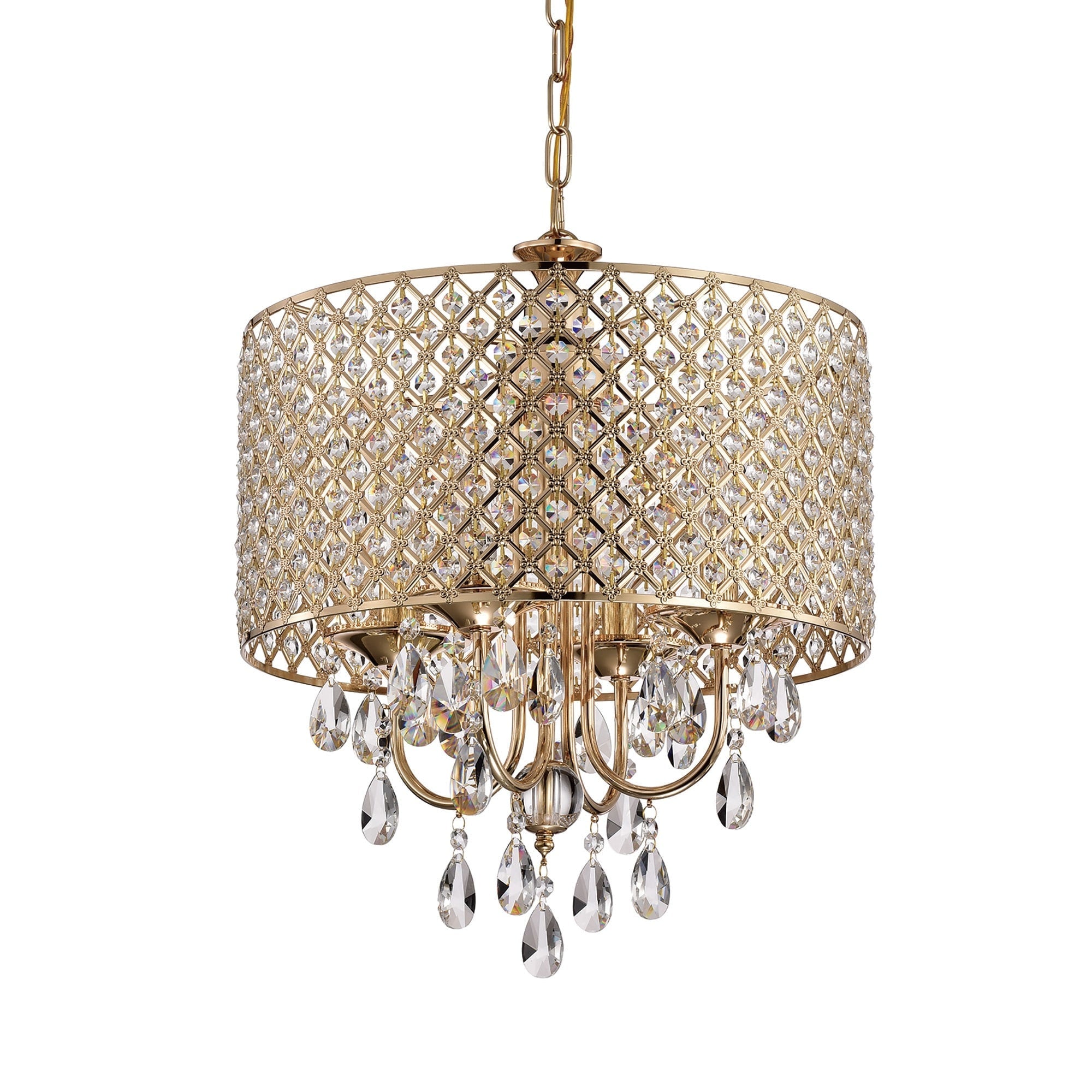 Round Beaded Drum Chandelier with Hanging Crystals
