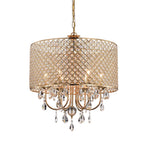 Round Beaded Drum Chandelier with Hanging Crystals