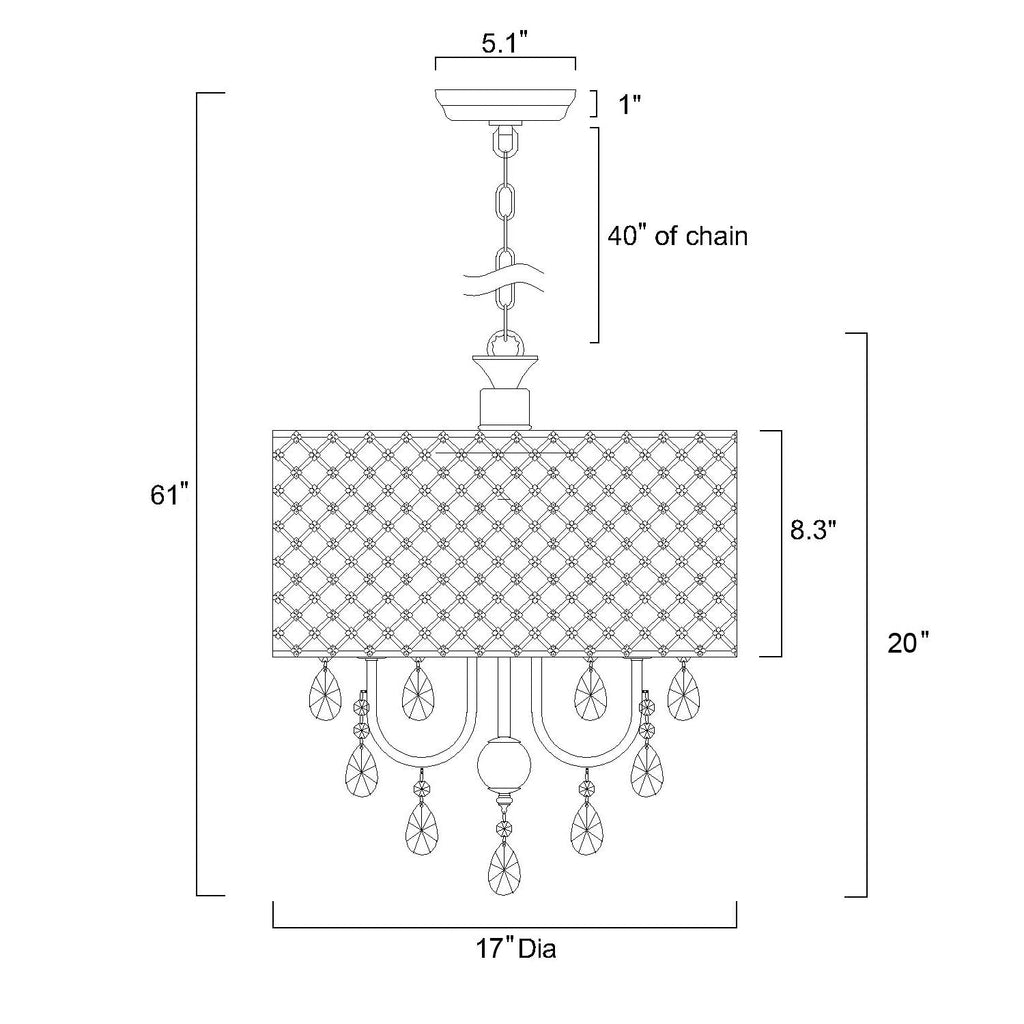 Round Beaded Drum Chandelier with Hanging Crystals