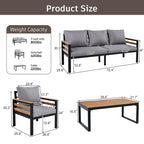 4-Piece Outdoor Sofa Set for 5 People with Removable Cushion & Solid Wood Coffee Table