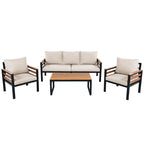 4-Piece Outdoor Sofa Set for 5 People with Removable Cushion & Solid Wood Coffee Table