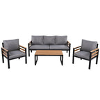 4-Piece Outdoor Sofa Set for 5 People with Removable Cushion & Solid Wood Coffee Table