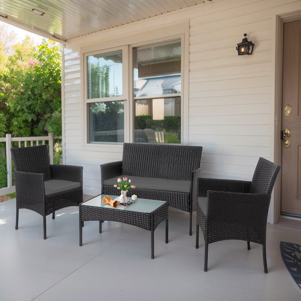 4 Piece Patio Conversation Wicker Furniture Set, Outdoor Rattan Sectional Furniture Set With Cushions