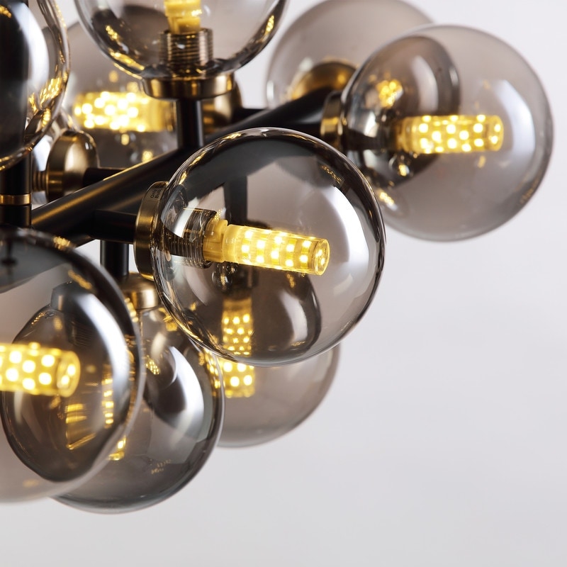 40 in. Linear Mid Century Modern Chandelier 16-Light Gold Brass Sputnik Pendant Light with Frosted Glass Globe for Dining Room