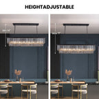 47 in. Smoked Gray and Black Modern Contemporary Crystal Chandelier 2-Tier Linear Kitchen Island Pendant Light for Dining Room