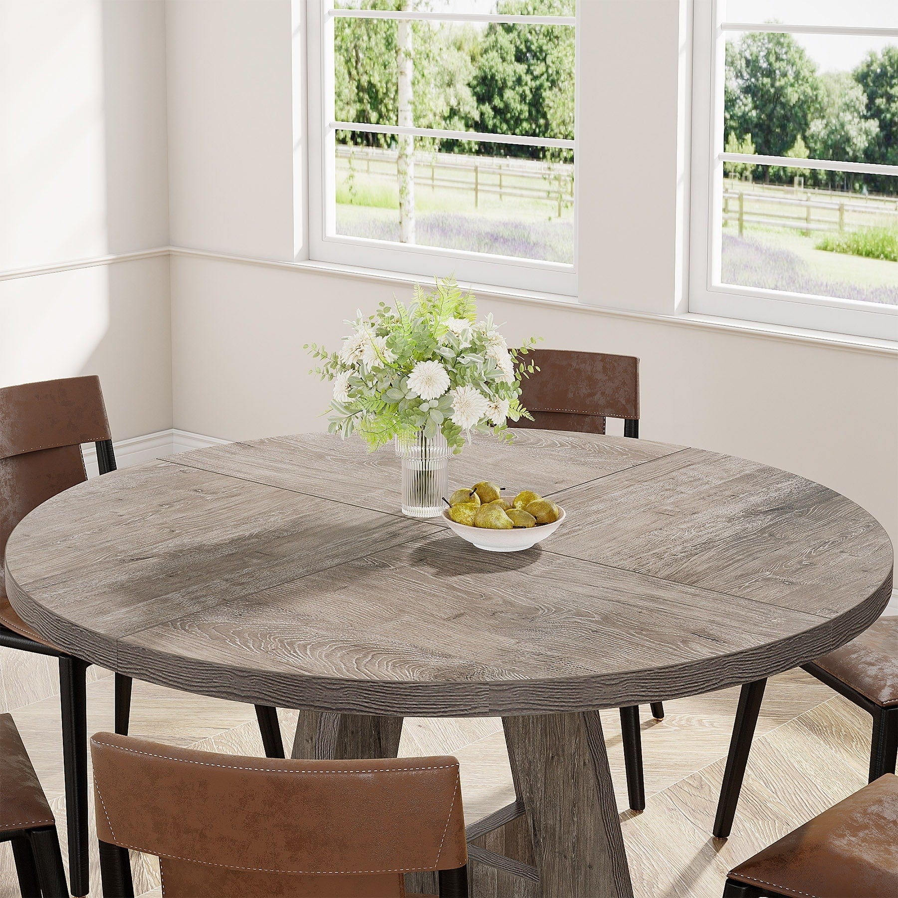 47 Round Dining Table for 4, Farmhouse Kitchen Table Small Dinner Table Wood Kitchen Table for Dining Room Living Room