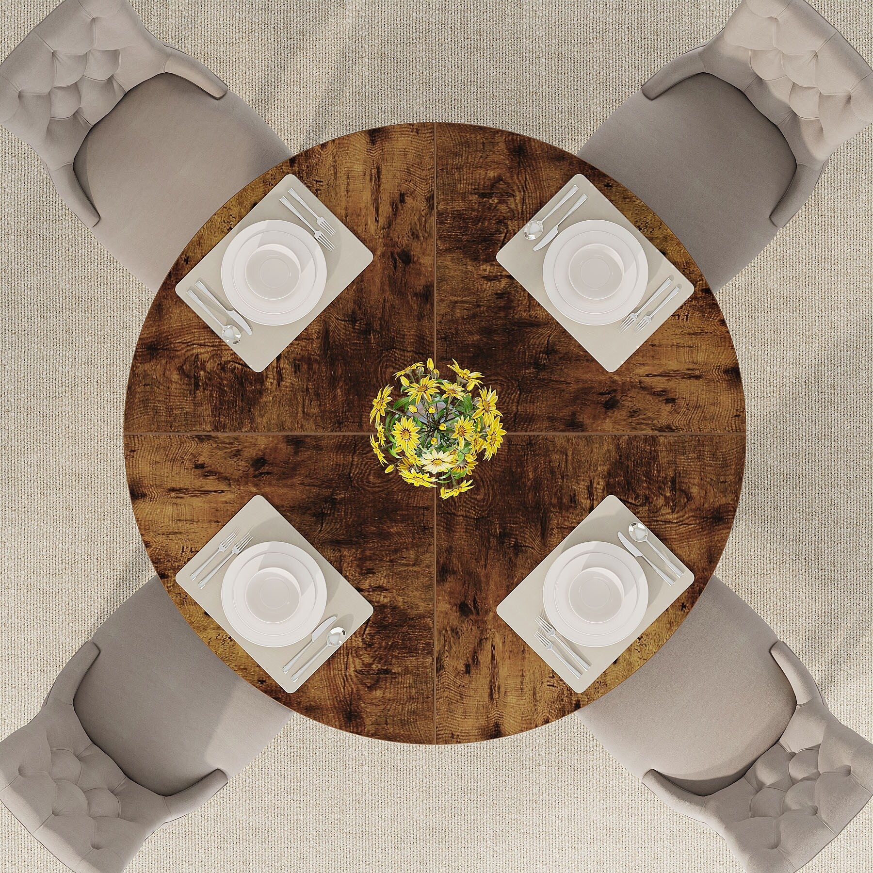 47 Round Dining Table for 4, Farmhouse Kitchen Table Small Dinner Table Wood Kitchen Table for Dining Room Living Room