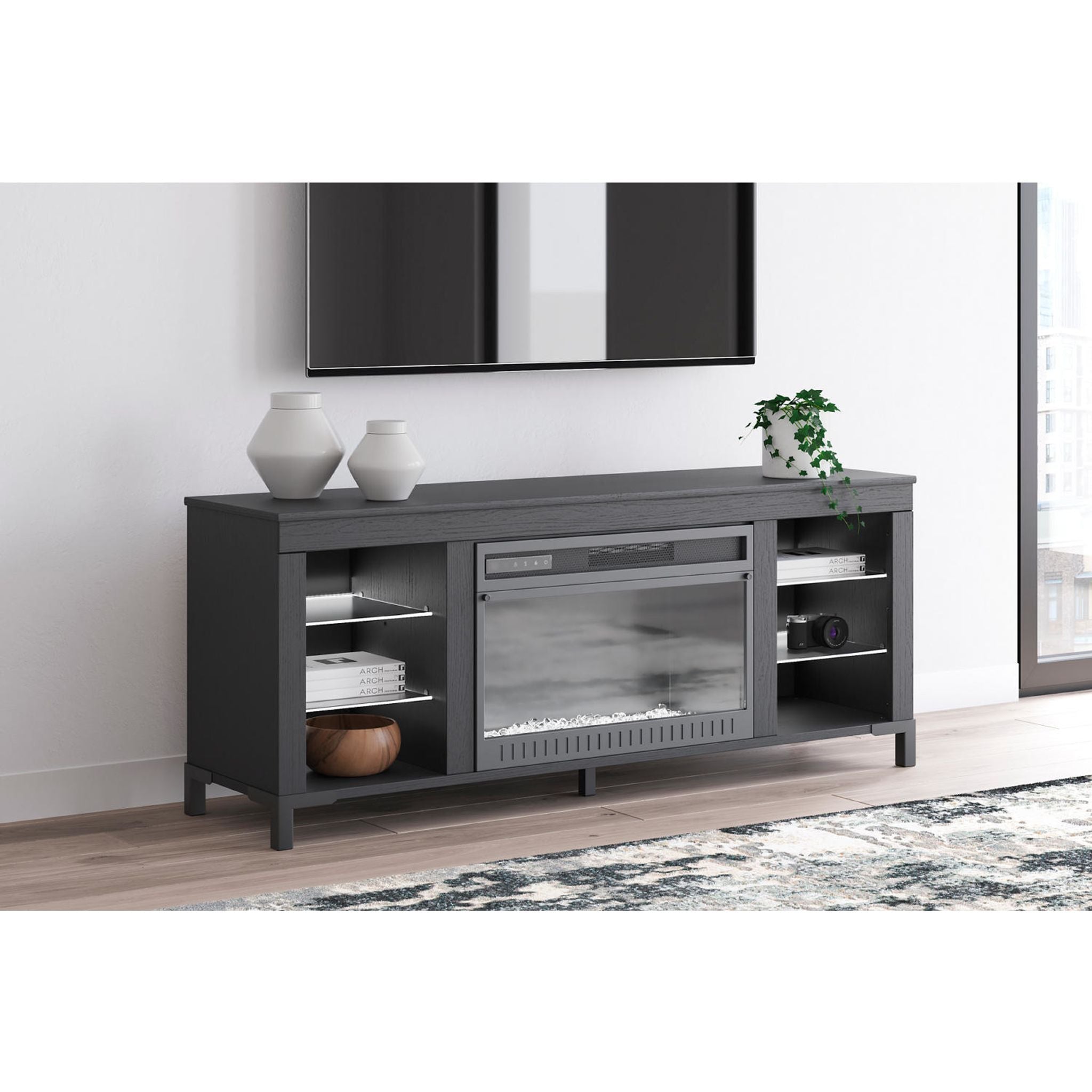 Cayberry TV Stand with Fireplace - Black