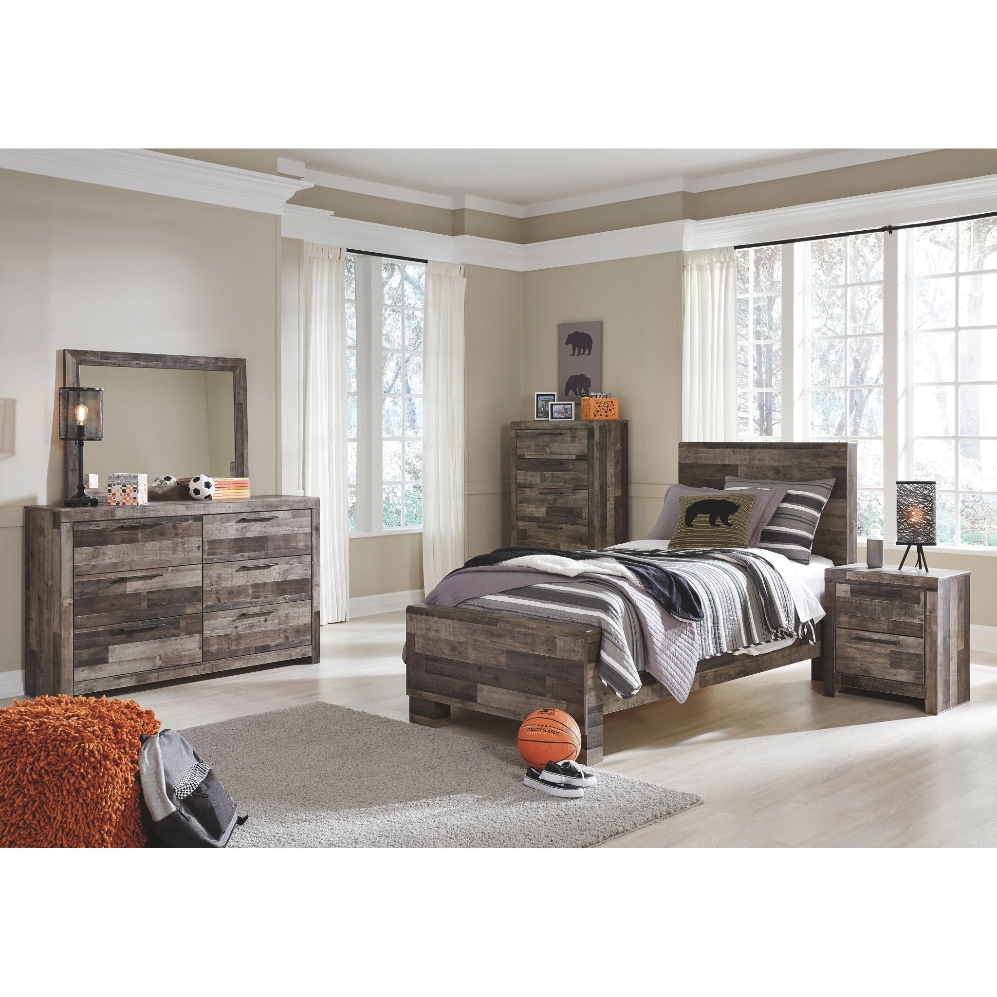 Derekson Panel Bed - Multi Gray