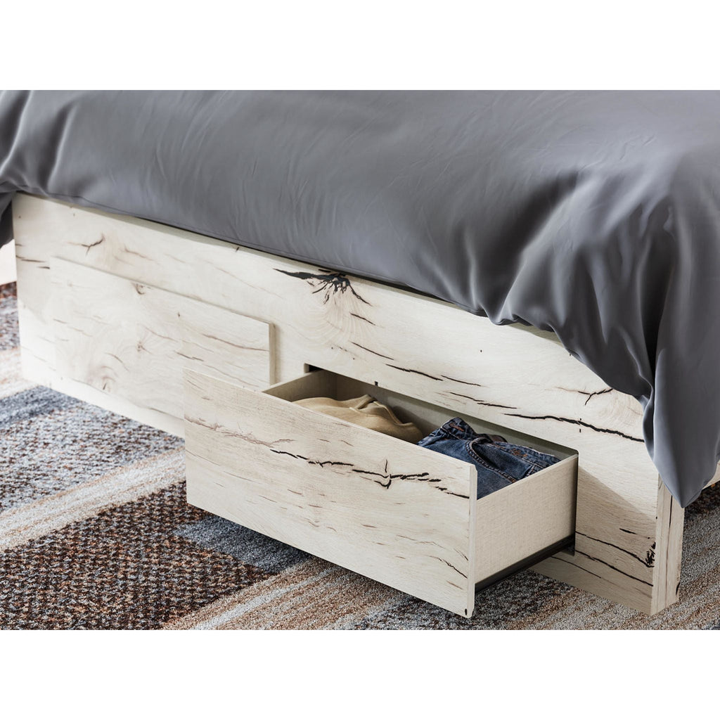 Lawroy Full Panel Bed with Footboard Storage - Light Natural