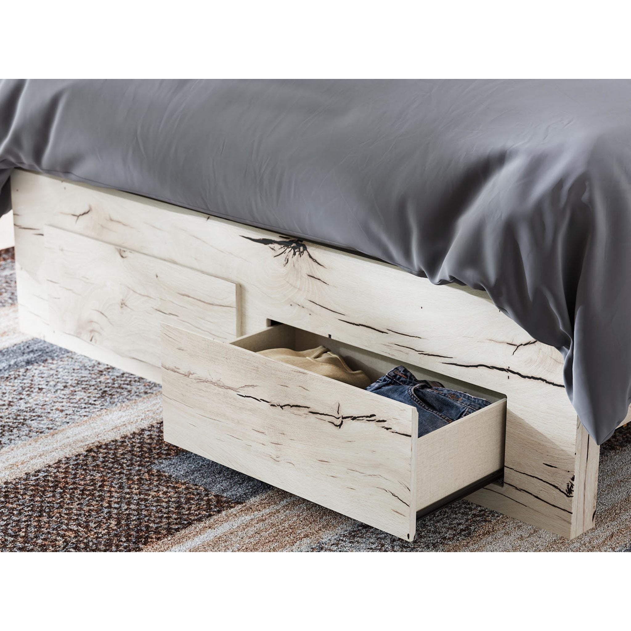 Lawroy Full Panel Bed with Footboard Storage - Light Natural