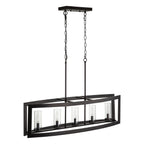 5-Light Mid-Century Modern Industrial Linear Kitchen Island Pendant Vintage Rectangle Glass Chandelier