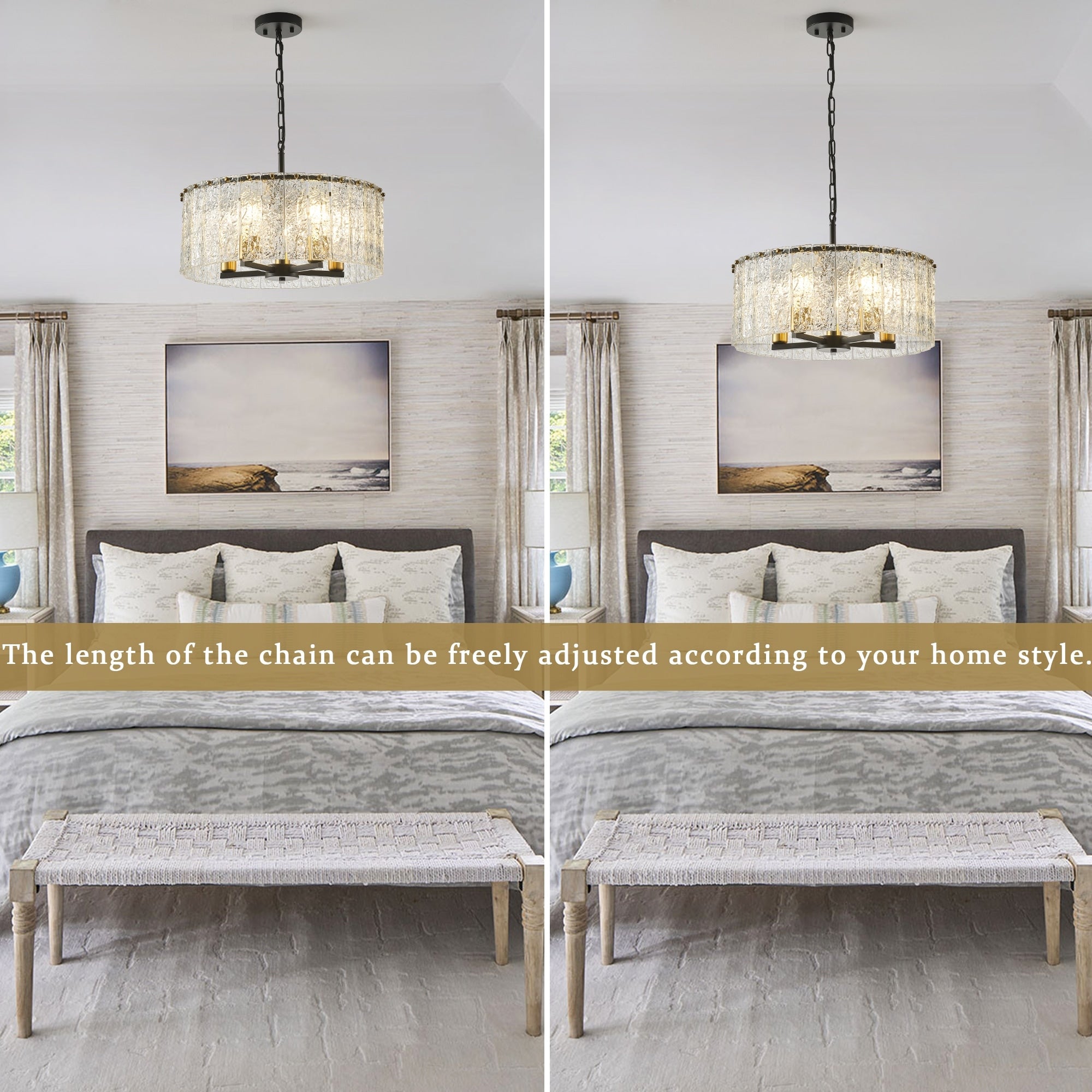 5-Light Modern Round Drum Chandelier, Classic Semi Flush Mount Chandelier, Kitchen Island Pendant Light for Dining Room